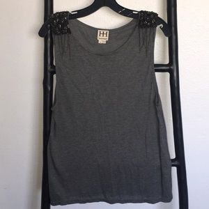 Haute Hippie Gray Tank with Embellished Shoulders